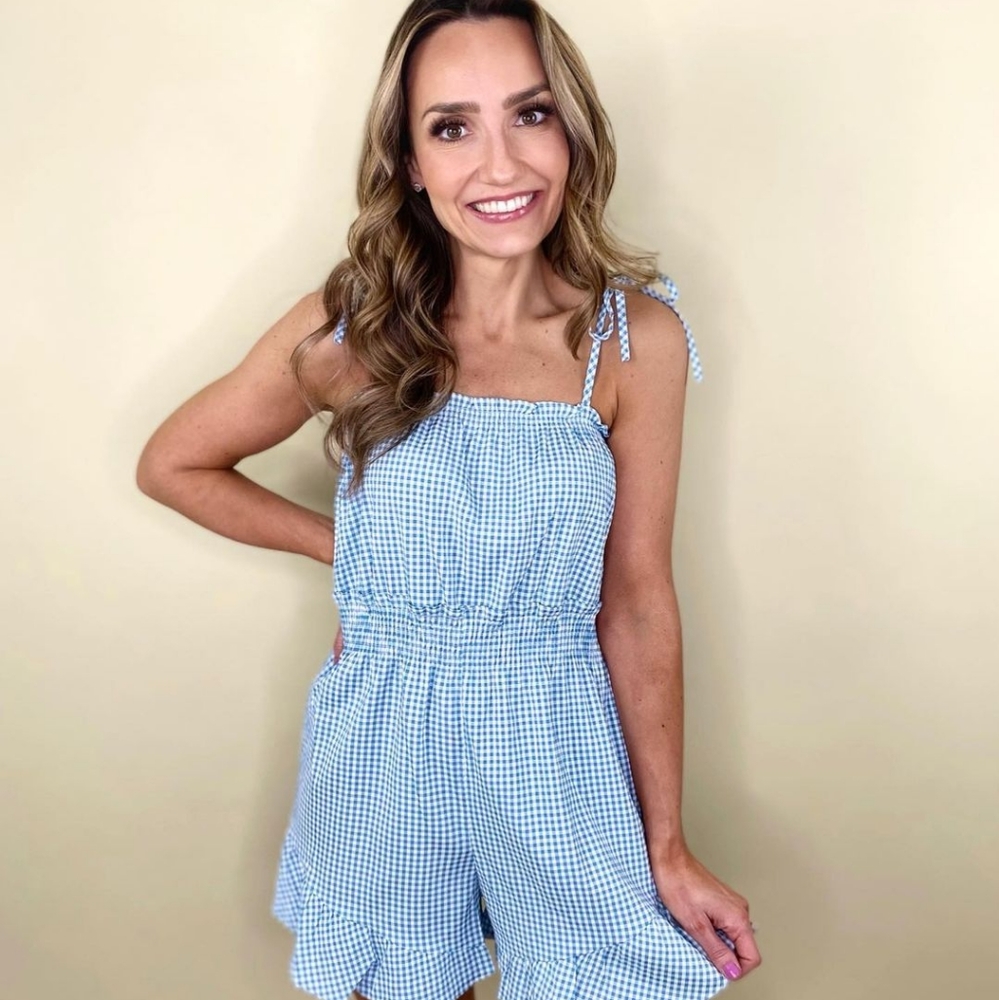 Blue gingham romper!